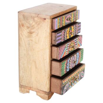 Boîte à bijoux orientale Indica en bois de manguier Mini commode africaine peinte à la main 8