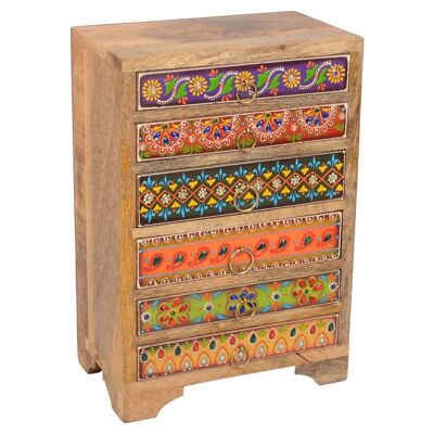 Oriental jewelry box Prajna made of mango wood hand-painted mini chest of drawers