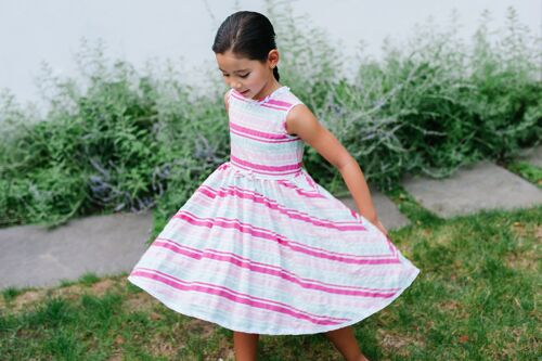 Chloe pink & mint candy stripe cotton dress