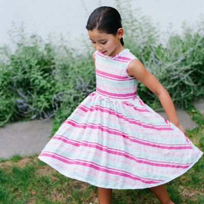 Chloe pink & mint candy stripe cotton dress