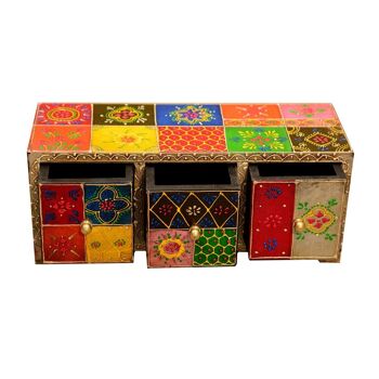 Boîte à bijoux orientale Chandi mini commode en bois peinte à la main colorée 5