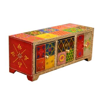 Boîte à bijoux orientale Chandi mini commode en bois peinte à la main colorée 6