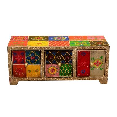 Portagioie orientale Chandi mini cassettiera in legno dipinto a mano colorato