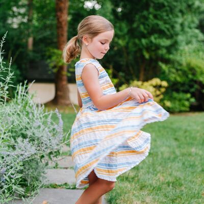 Chloe bue & yellow candy stripe cotton dress