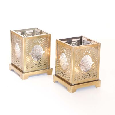 Orientalische Glas Windlichter Mahir 2er Set Teelichthalter marokkanischer Stil