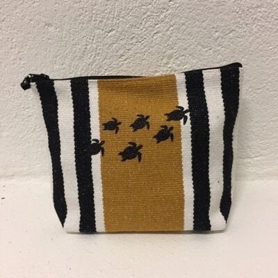 TGM pencil case in striped cotton peanut / black turtles