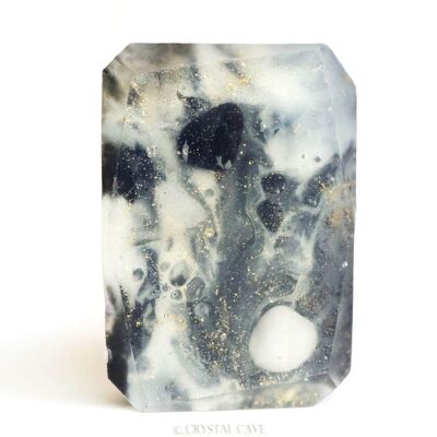 Yin Yang - Jabón de piedras preciosas de obsidiana de copo de nieve y cuarzo de nieve