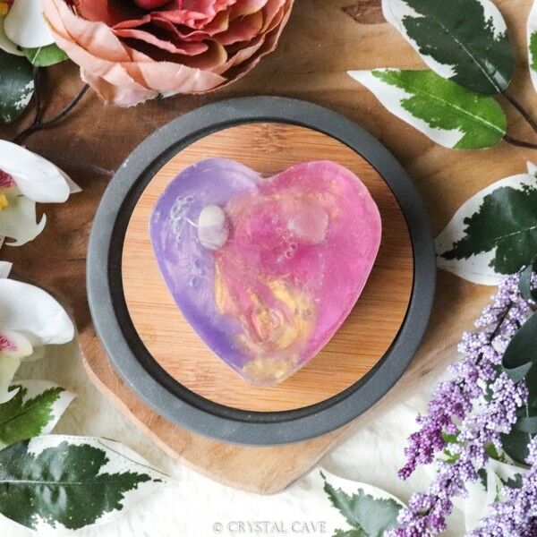 Golden Triangle - Jabón de corazón de piedras preciosas de cuarzo amatista, cuarzo rosa y cristal de roca