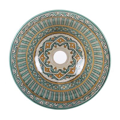 Lavabo de cerámica marroquí verde Fes111 Ø 35cm redondo Lavabo colorido de Marruecos