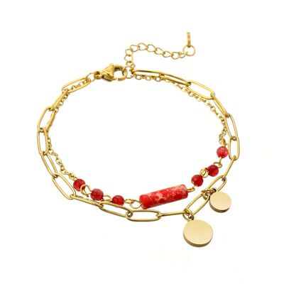 Brazalete Ulrica en acero dorado rojo