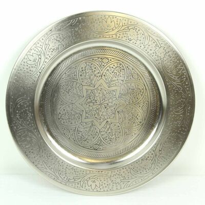 Vassoio da tè orientale Hoyam Vassoio d'argento rotondo da 30 cm Vassoio decorativo in stile marocchino