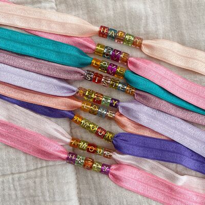 PULSERA CINTA PERSONALIZADA / LETRAS COLORES TRANSPARENTES