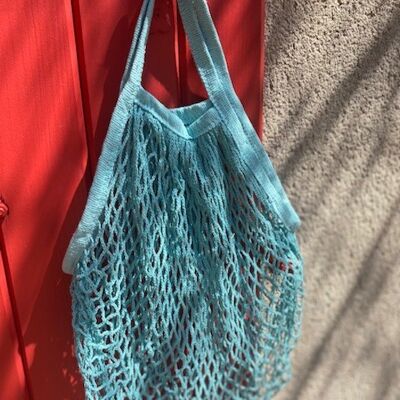 Bolso de red de algodón turquesa