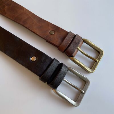 Cinturón de cuero genuino hecho a mano- MARRÓN -PEQUEÑO (115 cm de largo)