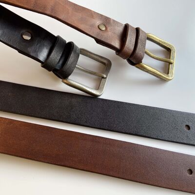 Cinturón de cuero genuino hecho a mano- MARRÓN - MEDIANO (125 cm de largo)