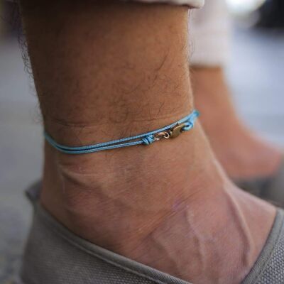 Cord anklet with clasp - Light blue with golden clasp