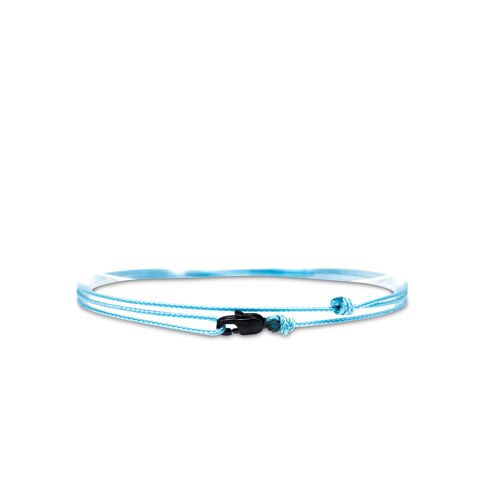 Cord anklet with clasp - Light blue with black clasp
