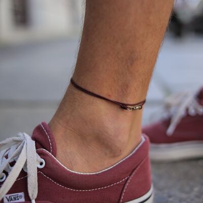 Cord anklet with clasp - Burgundy red with golden clasp