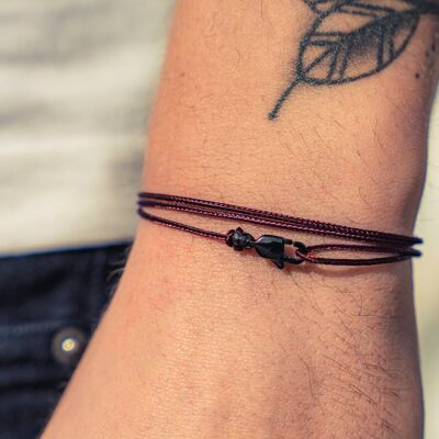Cord bracelet with clasp - Burgundy with black clasp