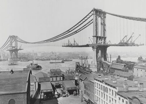 Postcard Manhattan Bridge Construction