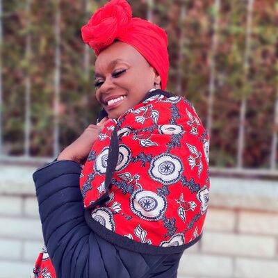 NNEBUIFE AFRICAN print Winter scarf for Adults Unisex - Red and Peach Ankara