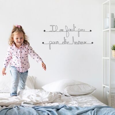 Wanddekoration aus geglühtem Draht – Disney-Zitat „Es braucht wenig, um glücklich zu sein“ – Kinder-/Jugendzimmer