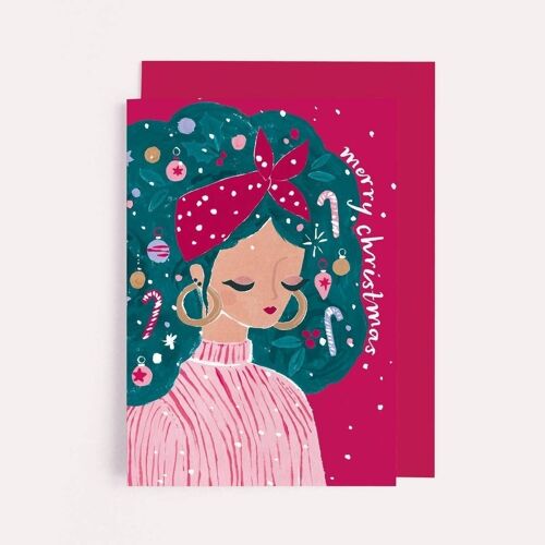 Decorated Hair Christmas Card | Holiday Card | Xmas