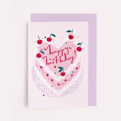 Carta di compleanno torta kitsch | Scheda di compleanno femminile | Torta rosa