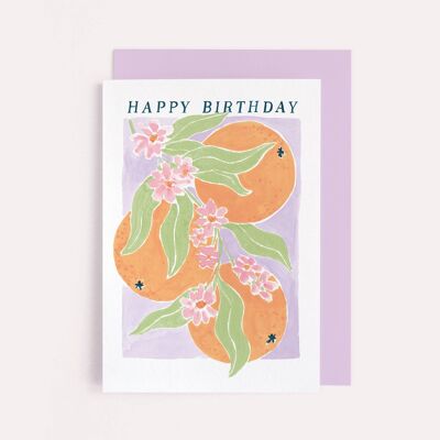 De cumpleaños de las naranjas | Tarjeta de arte | Tarjeta de cumpleaños femenina