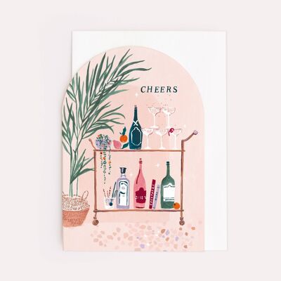 Cartes d'anniversaire "Bar Cart" Cheers Card | Carte d'anniversaire de cocktails | Carte de vœux de luxe | Cartes de remerciement | Cartes de voeux