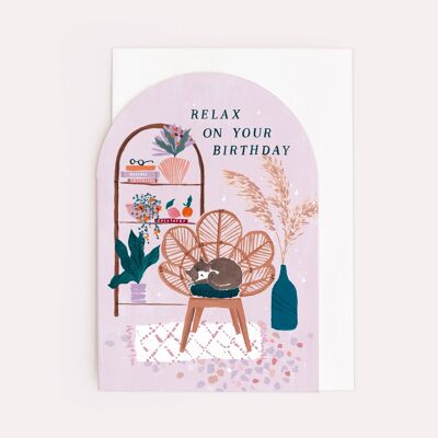 Biglietti d'auguri "Rilassati per il tuo compleanno" | Carte di gatti carini | Carta Boho | Biglietti d'auguri per la cura di sé | Biglietti d'auguri