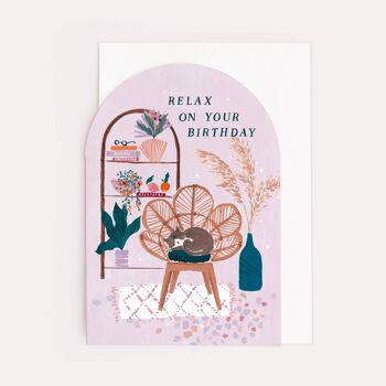 Cartes d'anniversaire "Détendez-vous pour votre anniversaire" | Cartes de chat mignon | Carte bohème | Cartes d'anniversaire de soins personnels | Cartes de voeux