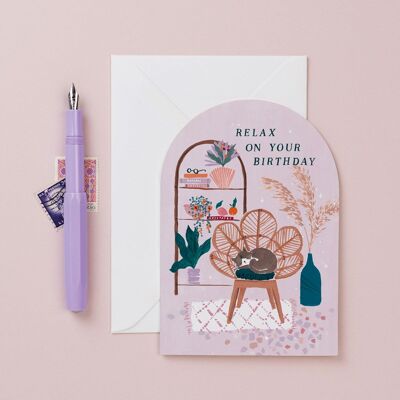 Birthday Cards "Relax on Your Birthday" | Cute Cat Cards | Boho Card | Self Care Birthday Cards | Greeting Cards