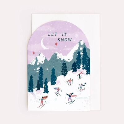 Cartolina di Natale degli sciatori | Carta di vacanza | di stagione