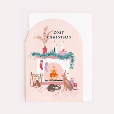 Carte de Noël confortable de cheminée | Carte de vacances | Saisonnier