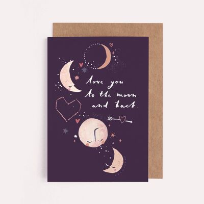 a la luna y tarjeta trasera | tarjeta de amor | LGBT | Tarjeta del Día de San Valentín