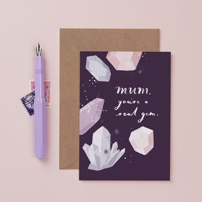 Mama-Karten „Real Gem Mum“-Karte | Muttertagskarten | Weibliche Geburtstagskarten | Geburtstagskarten | Grußkarten | Kristalle