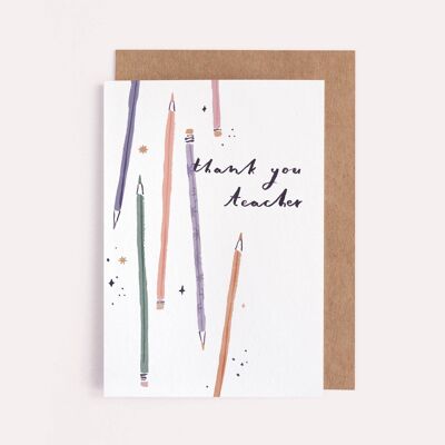 Carte de crayons de professeur de remerciement | Carte de remerciement | Merci