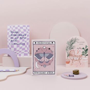 Cartes d'anniversaire "Moth Birthday Vibes" | Cartes de tarot | Jeux de tarot | Cartes d'anniversaire Tarot | Cartes Femme | Sorcière | Wicca | Cartes de voeux 3