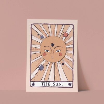 Impresión del arte del sol del Tarot | Arte de la pared de la tarjeta del tarot | Impresión de sol A4