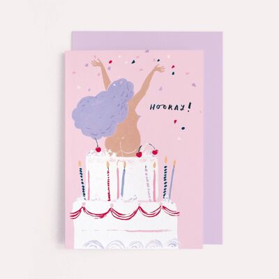 Tarjeta de la torta de cumpleaños de Hurra de <br> Celebra su boda! Tarjeta de cumpleaños | tarjeta divertida | Tarjeta de cumpleaños feminista
