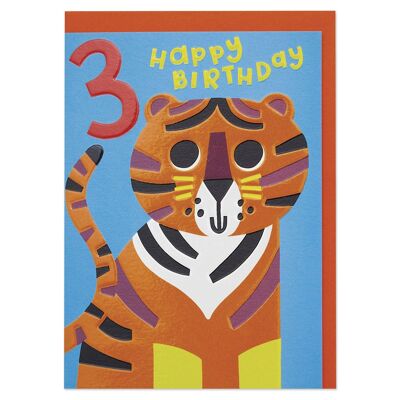 Tarjeta Tigre Feliz cumpleaños 3 años, ZPD03