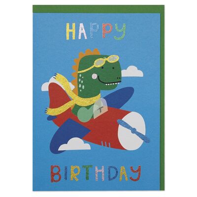 Tarjeta de piloto de dinosaurio de cumpleaños, WOW07