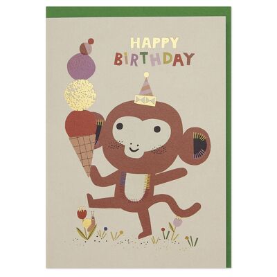 Tarjeta cumpleaños mono y helado , FAN08