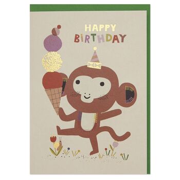 Carte d'anniversaire singe et crème glacée, FAN08 1