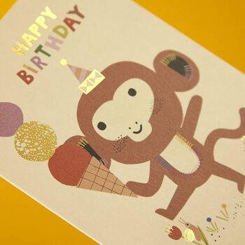 Carte d'anniversaire singe et crème glacée, FAN08 2