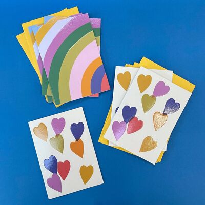 Colorido juego de tarjetas en blanco Rainbow & Hearts, PCK02