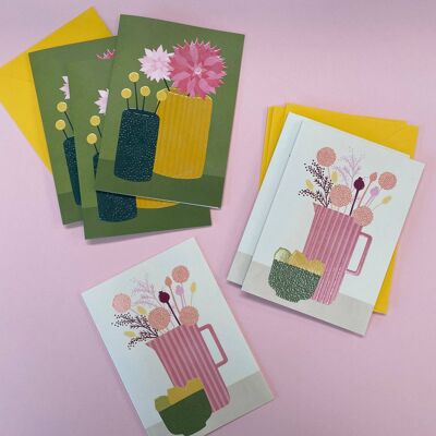 Dahlien und getrocknete Blumen Blanko-Kartenset, PCK07