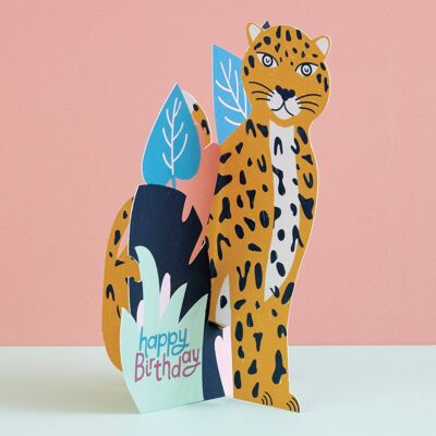 Tarjeta de leopardo plegable 3D "Feliz cumpleaños", TRS07