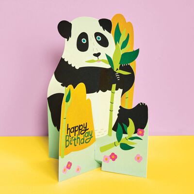 Carta Panda pieghevole 3D di buon compleanno, TRS25